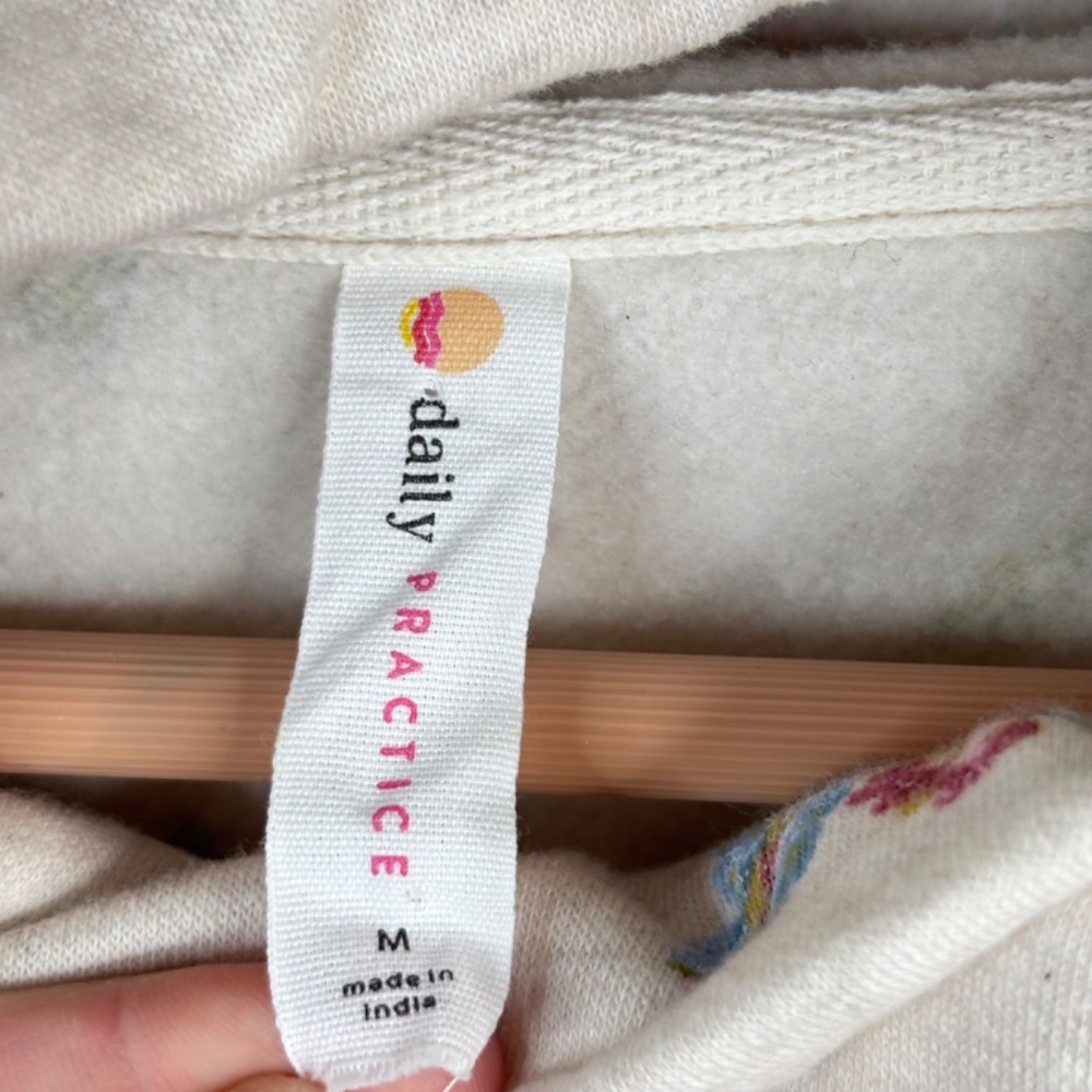 Anthropologie Daily Practice Floral Hoodie M Beige Cottage Boho Lounge Spring - Picture 8 of 12